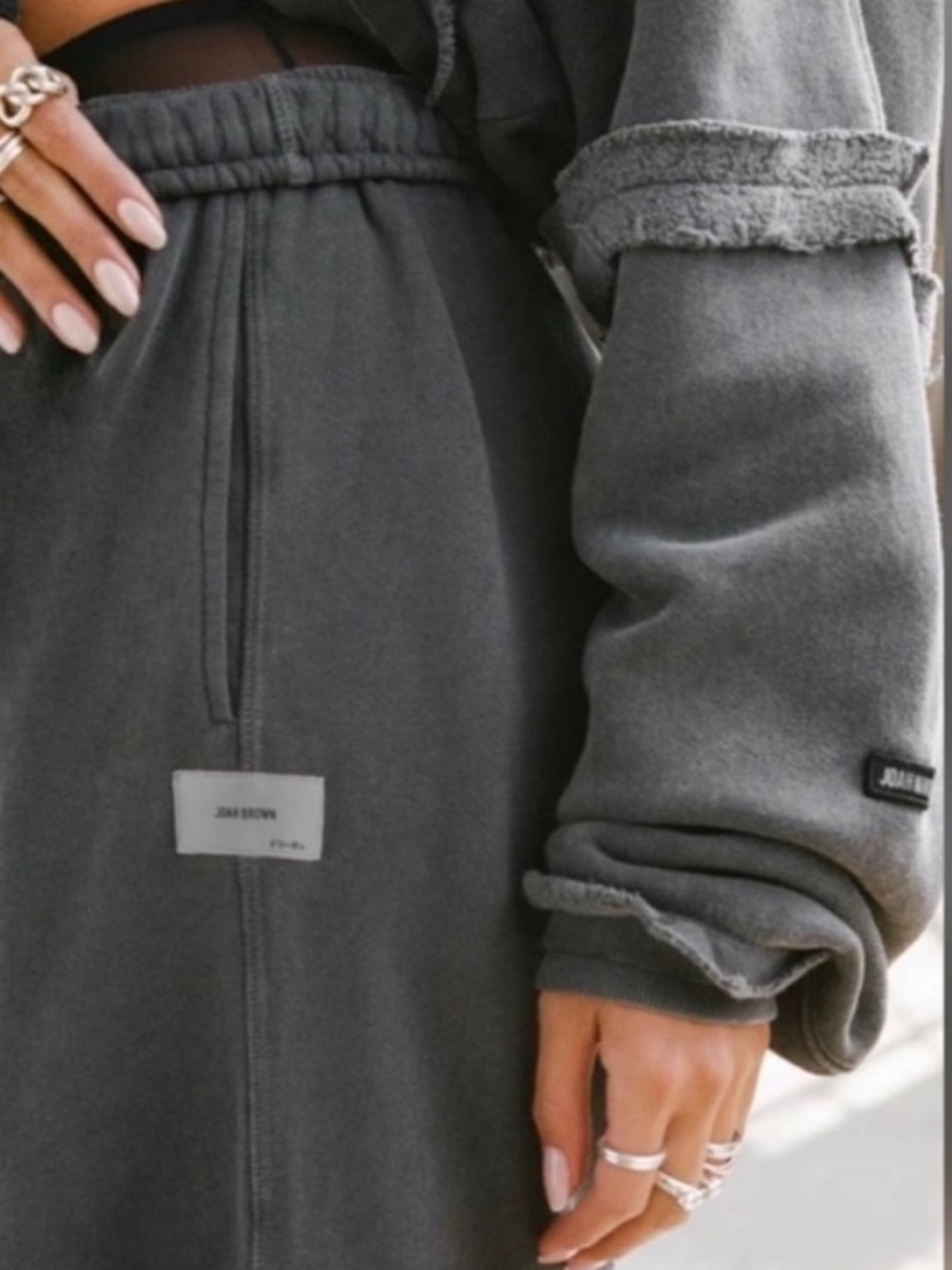 ♡ Joah Brown NWOT Deconstructed Crop Hoodie in Washed Black - Picture 5 of 16